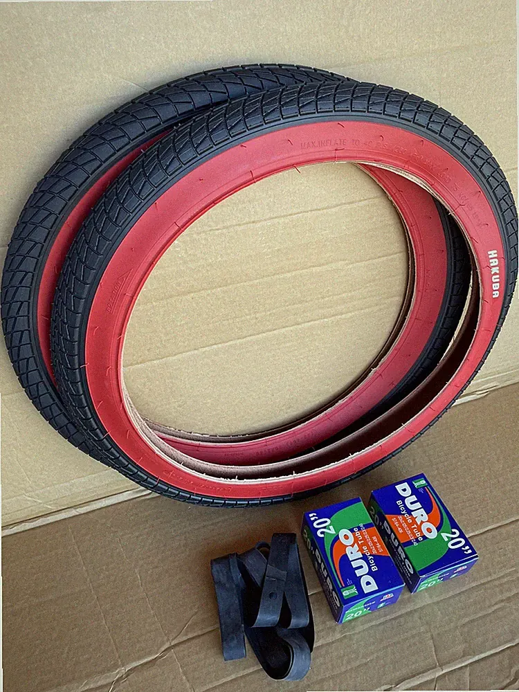 20'' x 2.40 Bike Tires + Tubes BLACK / RED Street Jump Fat Bicycle Rigid BMX