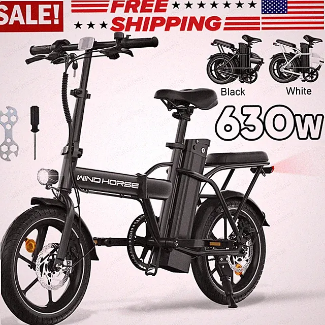 630W 25MPH Commuter E-Bike w/2 Seat Sport Folding Electric Bicycles 16" Fat Tire