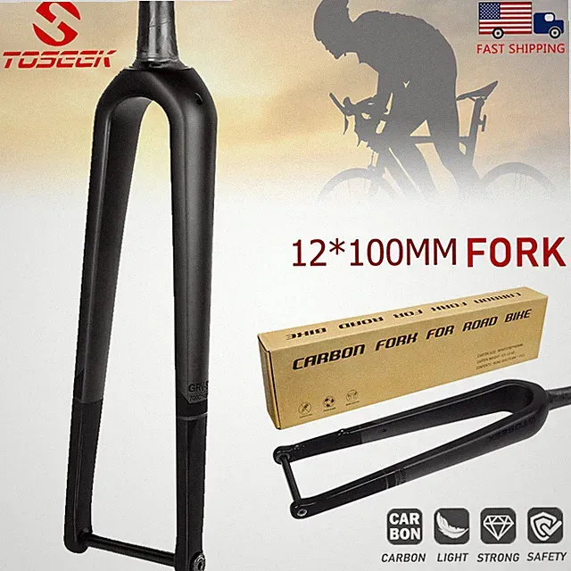 Carbon Fiber 700C 27.5" Gravel Bike Rigid Fork Road Disc Brake Thru Axle Tapared