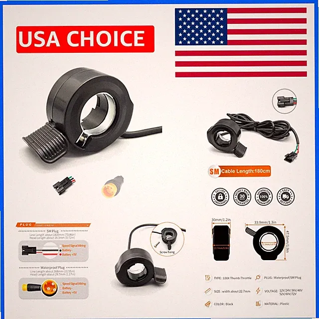 EBike 130X Thumb Throttle 24V 36V 48V 60V 72V Right/Left Hand SM/Waterproof C...
