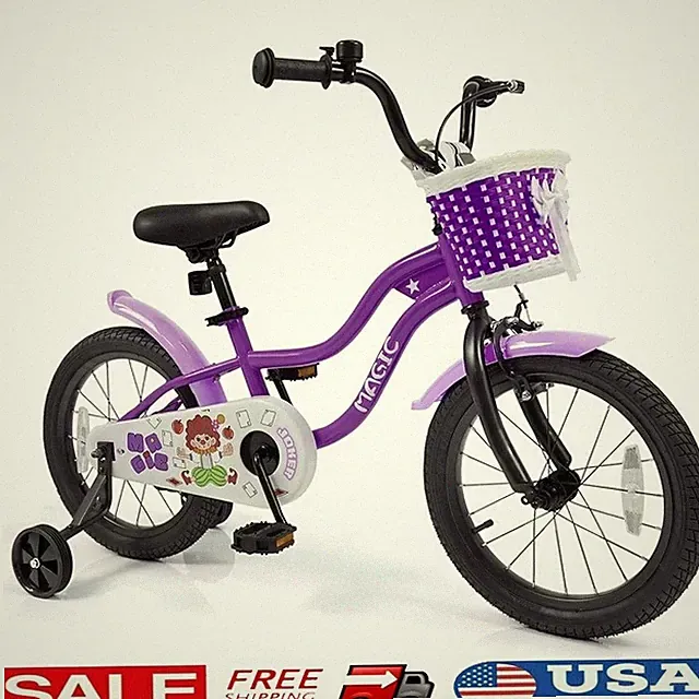 Kids Adjustable Bicycle W/ Training Wheels Safe Hand Brake Removable Basket New