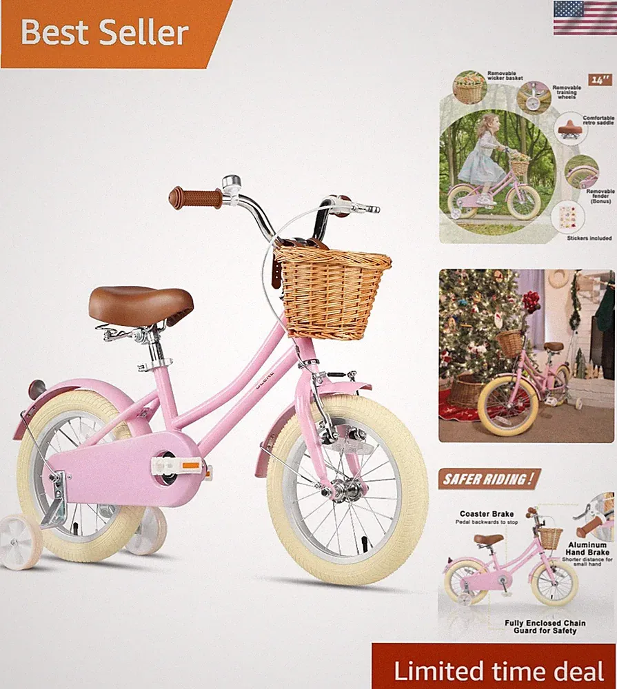 Little Molly 12-20 Inch Kids Retro Cruiser Bike for 2-13 Old with Wicker Bas...