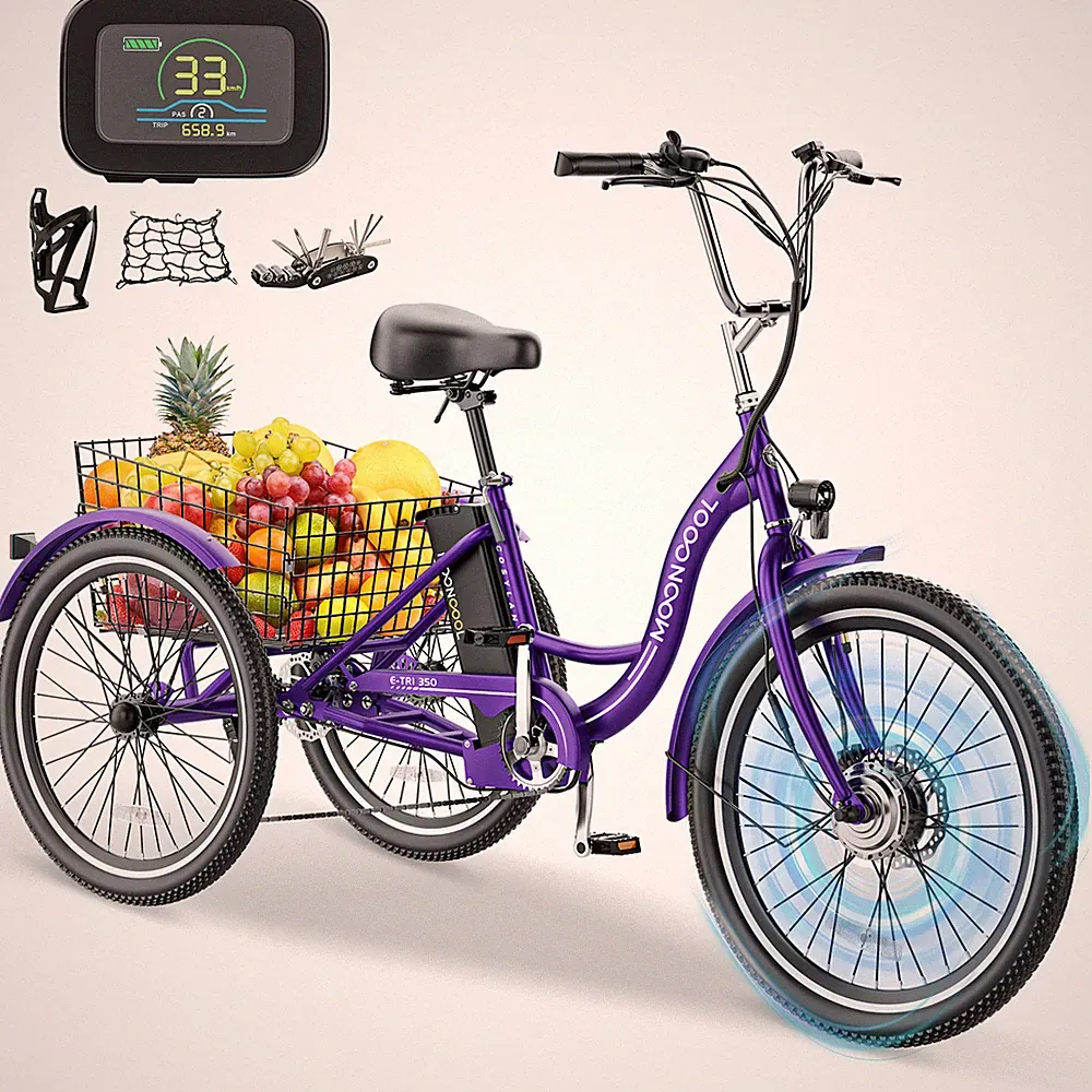 NAIZEA New 24" 3 Wheel Electric Bike for Adults with 350w Motor 7 Speeds Trike