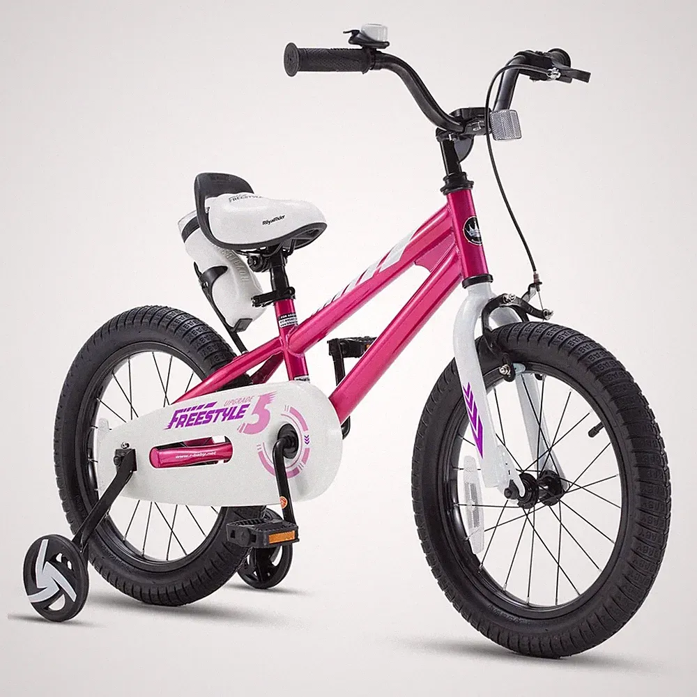 RoyalBaby Freestyle 12" Kids Bicycle w/Training Wheels & Water Bottle, Fuchsia