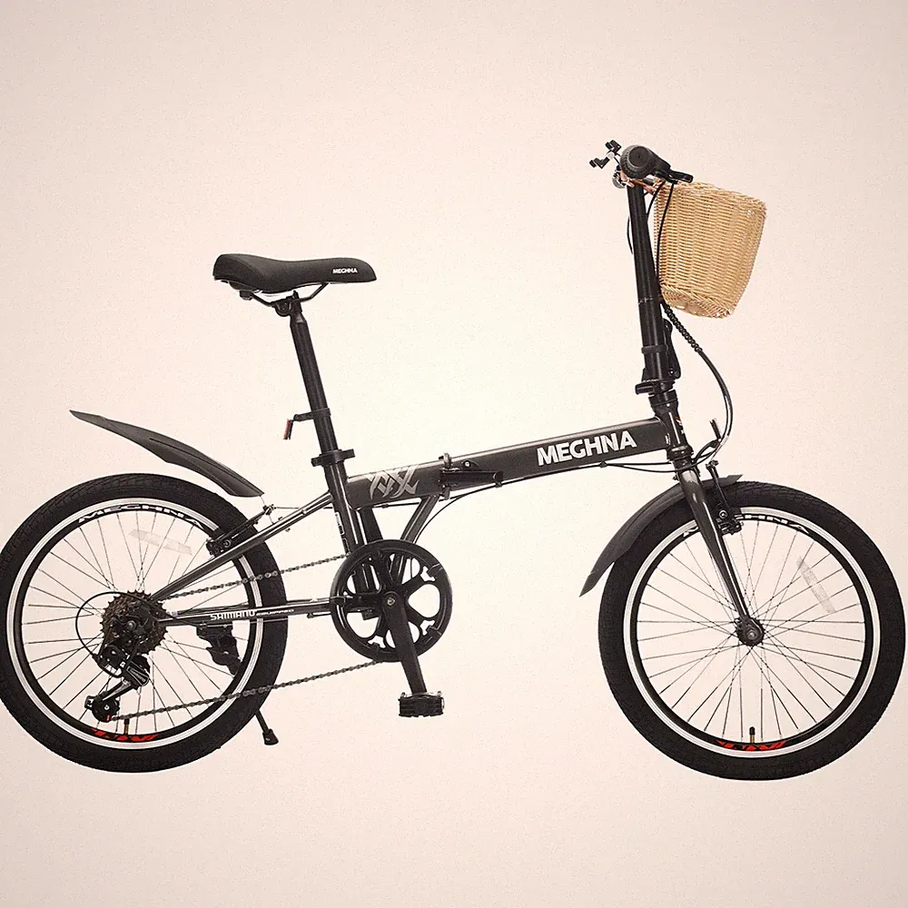 ZUKKA 20 Inch Folding Bike 6 Speed with Basket,Phone Holder & Fenders Black